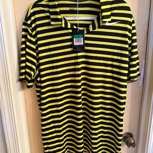 Nike Men's Yellow and Black Striped Polo Shirt